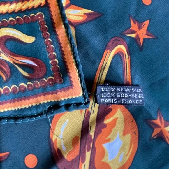 Gianni Versace Vintage Silk Scarf Celestial Zodiac Sun Moon Teal Green 34x34 - Picture 4 of 10